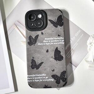 iPhone 15 Gray and Black Aesthetic Trendy Tumbled Leather Cute Case